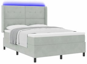 Cama Box com Colchão e Luz LED Cinza Claro 140x190 cm Veludo