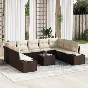 Conjunto de Sofá de Jardim de 9 peças com Almofadas Cinza Vime Poliést