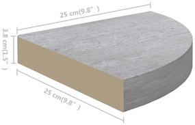 Prateleira de canto parede 25x25x3,8 cm MDF cinzento cimento
