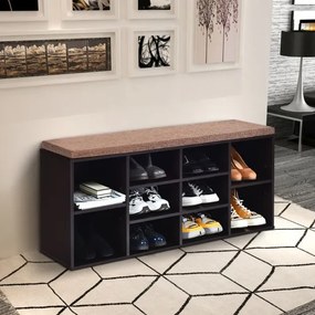 Banco Sapateira 104 x 30 x 48 cm com assento acolchoado Banco para trocar os sapatos Entrada Quarto Sala Castanha