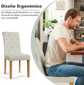 Conjunto de 2 cadeiras de jantar com encosto e assento largo com pernas de madeira e pés ajustáveis 43,5 x 61 x 100 cm bege