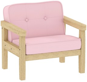 Poltrona Infantil Sofá para Crianças acima de 3 Anos com Tecido Suave de Veludo Cotelê Estrutura de Madeira 46,5x44x45 cm Rosa