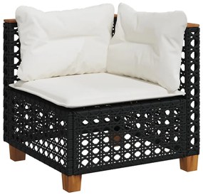6 pcs conjunto sofás de jardim c/ almofadões vime PE preto