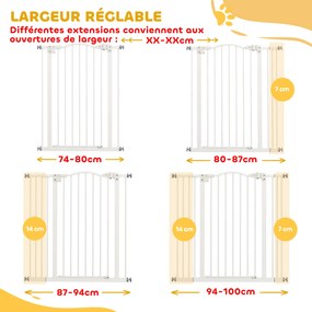 Barreira de segurança extensível para cães, 74-100 cm, fecho automático, fixação por pressão sem necessidade de perfuração, branca