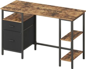 Secretária com 3 prateleiras com 2 gavetas, 127 x 50 x 76 cm castanho-preto