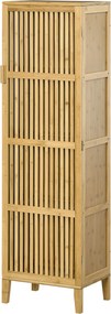 Móvel de arrumação em bambu com prateleiras e porta de design com ripas para casa de banho 40 x 30 x 140 cm