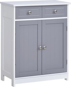 Kleankin Móvel de Banheiro Sobre Pés Armário de Banheiro 2 Portas 2 Gavetas 60x30x75 cm Cinza e Branco | Aosom Portugal