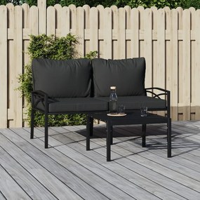 Cadeiras de jardim c/ almofadões cinzentos 2 pcs 62x75x79cm aço