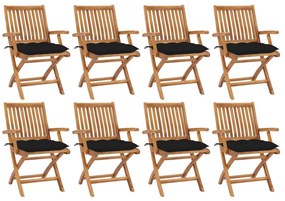 vidaXL Cadeiras de jardim dobráveis c/ almofadões 8 pcs teca maciça