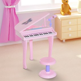 Piano infantil 37 Teclas com Microfone Banquinho Luzes e 22 Canções USB/MP3