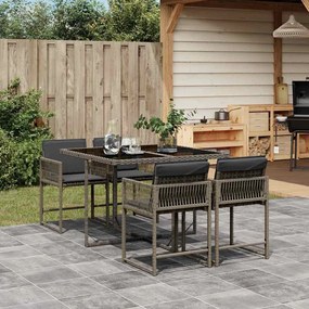 vidaXL 5 pcs conjunto de jantar p/ jardim c/ almofadões vime PE cinza