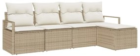 Sofá de Jardim 5 Peças com Almofadas Bege em Rattan Sintético.