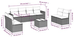 9 pcs conjunto sofás p/ jardim c/ almofadões vime PE castanho