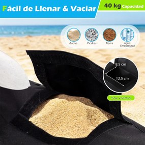 Saco de areia quadrado para base para guarda-sol 47 x 47 x 16 cm, impermeável, abertura diagonal, fivelas, alça dobrável e removível, para pátio, prai