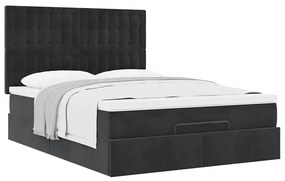 Estrutura de cama otomana com colchões 140x190 cm veludo preto