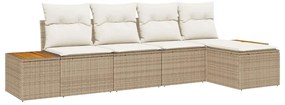 Conjunto de Sofá de Jardim com Almofadas em Bege de Rattan Sintético e