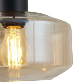 Candeeiro suspenso moderno preto com vidro âmbar 3 luzes - Sheena Moderno