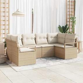 Conjunto de Sofá de Jardim vidaXL 6 Peças com Almofadas Bege Rattan de Poliéster