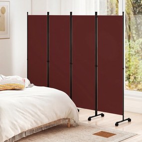 Biombo  Separador de Ambientes Dobrável de 4 Painéis, 221 x 35,5 x 173 cm, Rodas Multidirecionais com Travão, Castanho