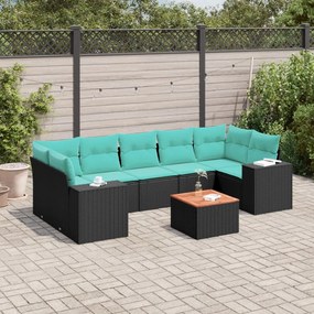 vidaXL 8 pcs conjunto de sofás p/ jardim c/ almofadões vime PE preto