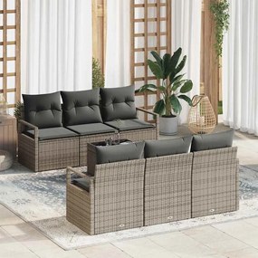 Conjunto de Sofás de Jardim vidaXL 7 Peças com Almofadas Cinza Rattan Sintético