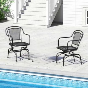 Conjunto de 2 cadeiras com suave movimento de baloiço de jardim em metal pretas.