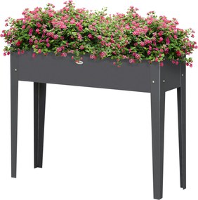 Floreira com pés 100 x 30 x 80 cm, para horta, com orifício de drenagem, em aço galvanizado, ,cinzenta