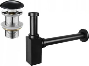 Mexen meia-sifão para lavatório quadrado com tampa cerâmica click-clack, sem transbordamento, preto - 7991060-75