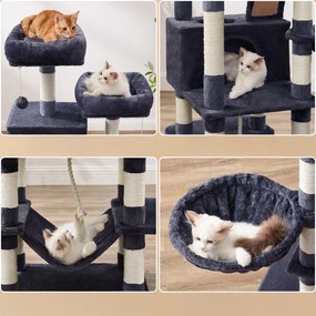 Arranhador para gatos 55 x 45 x 168 cm com 2 cavernas cinza fumado