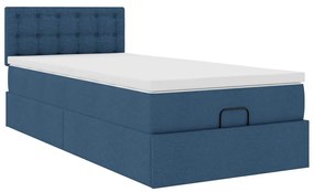 Cama Otomana com Colchão &amp; LEDs Tecido Azul 90x200 cm