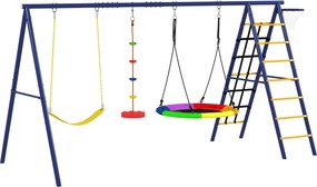 AIYAPLAY Conjunto de Baloiços 6 em 1 para Crianças com Ninho Escada Rede de Escalada Cesto 350x183x200 cm Multicolor | Aosom Portugal