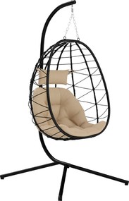 Cadeira Suspensa com Suporte Baloiço Jardim com Cesto Dobrável Almofada e Apoio de Cabeça 98x95x198 cm Caqui