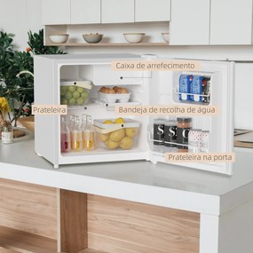 Mini Frigorífico Silencioso 46L Classe F com Temperatura Ajustável e Porta Reversível 48x44x49 cm Branco