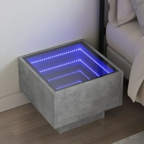 vidaXL Mesa de cabeceira c/ LED Infinity 40x40x30 cm cinzento cimento