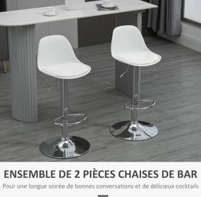 Conjunto de 2 bancos de bar e cadeiras altas de cozinha com encosto e apoio para os pés, altura ajustável, 41 x 42 x 82–104 cm, branco