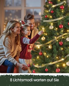 Árvore de Natal artificial 150 cm de altura com iluminação com (PACOTE BOLAS VERMELHAS) e com suporte metálico Verde