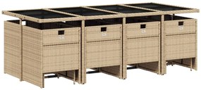 13 pcs conjunto de jantar p/ jardim com almofadões vime PE bege