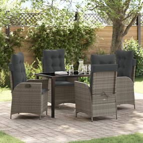 Conjunto de Jantar de Jardim com Almofadas 5 Peças Cinza Rattan Poliés