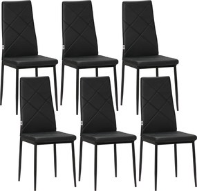 HOMCOM Conjunto de 6 Cadeiras de Sala de Jantar Estofadas em Couro Sintético com Encosto Alto e Pés de Aço 41x50x97 cm Preto | Aosom Portugal