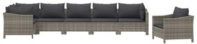 7 pcs conjunto lounge de jardim c/ almofadões vime PE cinzento