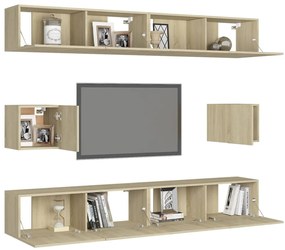 6 pcs conjunto móveis de TV derivados madeira carvalho sonoma