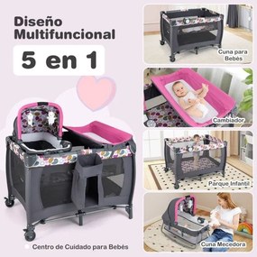 Berço dobrável e portátil Parque infantil com berço de balanço e trocador Barra de brinquedos Caixa de música e bolsa de transporte