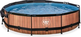 Piscina redonda Wood ø360x76cm com bomba de filtragem e cobertura - Castanha