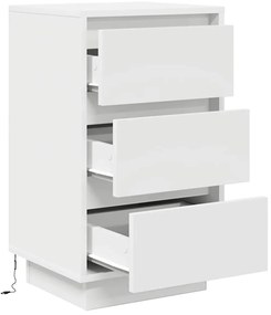 Mesa de cabeceira com luzes LED 38x34x65 cm branco