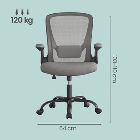 Cadeira de escritório ergonómica giratória com função de balanço em malha cinzenta