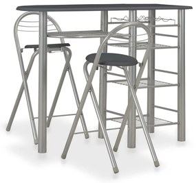 3 pcs conjunto de bar com prateleiras madeira e aço preto