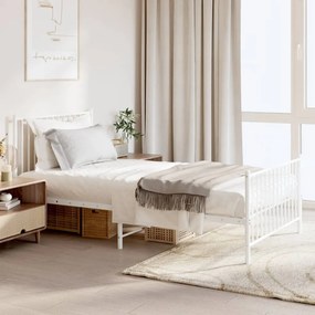 vidaXL Estrutura de cama com cabeceira e pés 100x190 cm metal branco