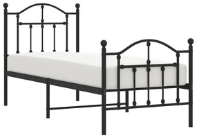 Estrutura de cama com cabeceira e pés 75x190 cm metal preto