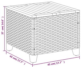 Mesa de jardim 45x45x37 cm vime PE e madeira de acácia cinzento