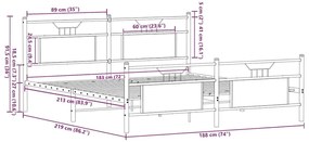 Estrutura de cama sem colchão 183x213cm metal carvalho sonoma